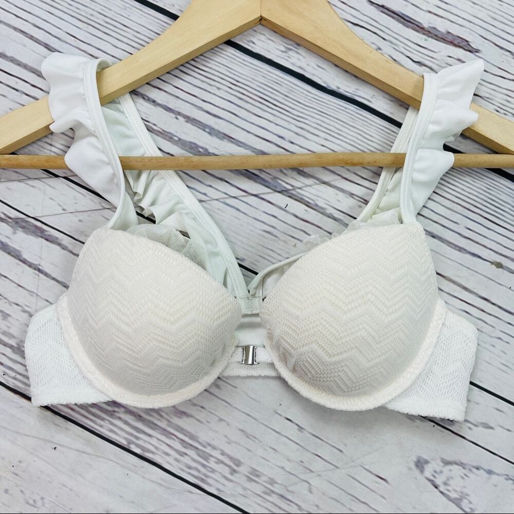 Aerie white lace ruffle strap bikini top padded